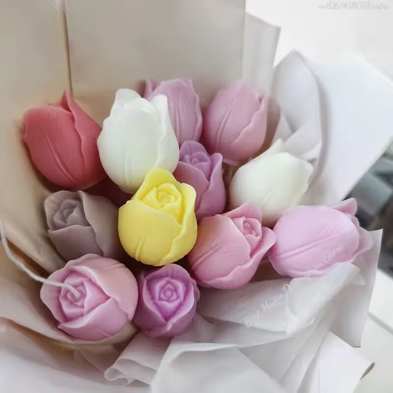 DIY Flowers Tulip Silicone Mold Handmade Scented Candle Plaster Resin Molds Homemade Cookies Chocolate Candy Baking Tool