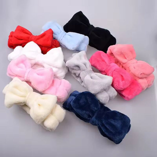 Women Solid Bow Headbands Coral Fleece Makeup Spa Wash Face Turban Head Wrap Girls Hair Towel Accessories Head Band Hairbands